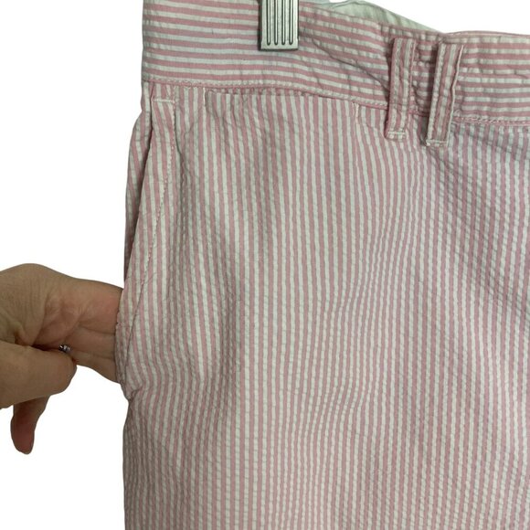Vintage Ralph Lauren Rugby Seersucker Shorts Mens 32 Mens Pink Stripe Cotton - Picture 2 of 9